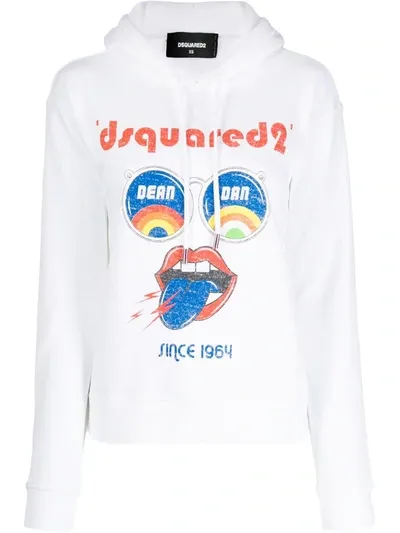 Dsquared2 Printed Logo Hoodie In White