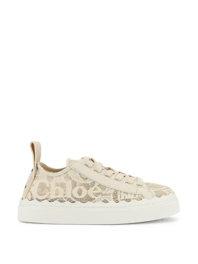 Chloé Lauren Logo Lace Low-top Sneakers In Neutrals