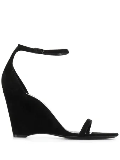 Saint Laurent Bianca Suede Wedge Sandals In Black