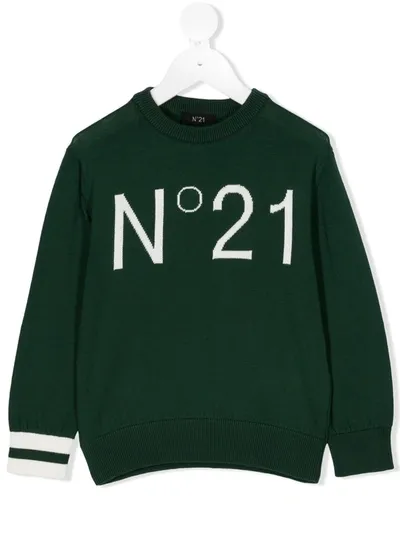 N°21 Kids' Logo Cotton Intarsia Knit Sweater In Green