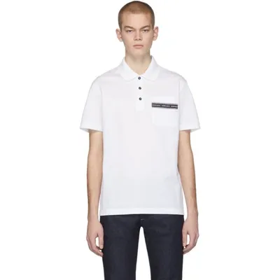 Versace Logo Tape Short Sleeve Pique Pocket Polo In A1001 White