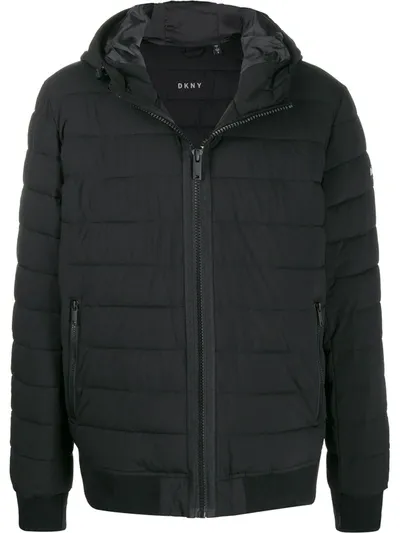 Dkny Ribbed Hooded Jacket In Black