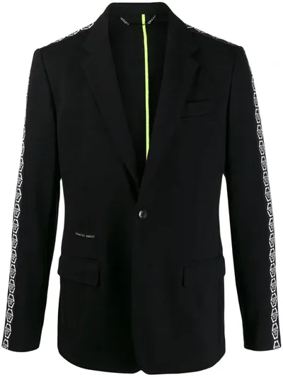 Philipp Plein Two Tone Logo Tape Blazer In Black