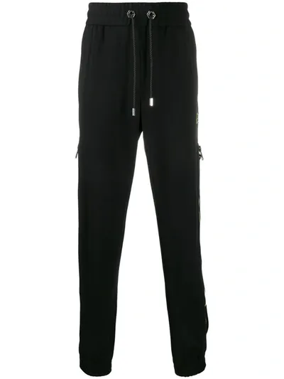 Philipp Plein Zipped Logo Patch Track Pants In Black