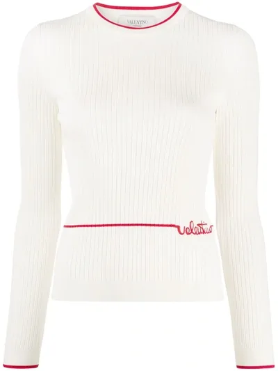 Valentino Embroidered Logo Ribbed Jumper In White