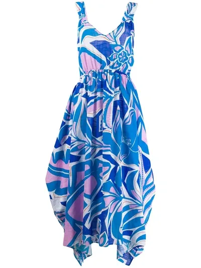 Emilio Pucci Samoa Printed Long Dress In Blue