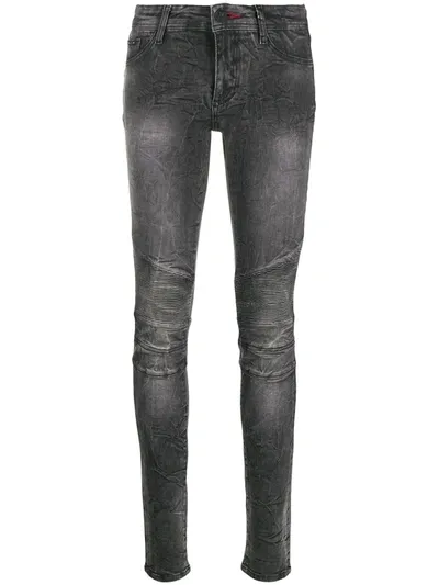 Philipp Plein Acid Wash Skinny Jeggings In Black