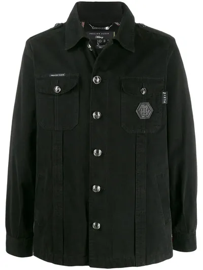 Philipp Plein Embellished Logo Denim Jacket In Black