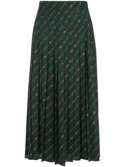 Gucci Gg Horsebit Print Pleated Skirt In Green