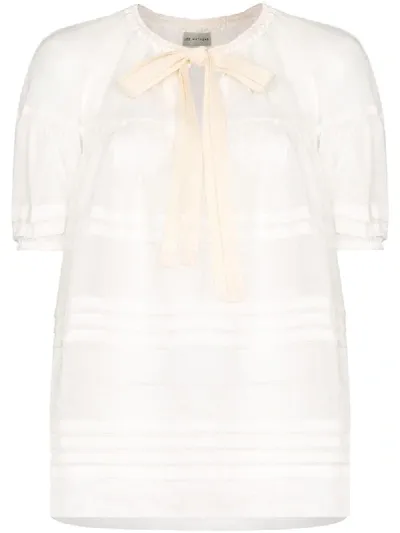 Lee Mathews Gigi Pleated Puff-sleeve Ramie Blouse In Natural