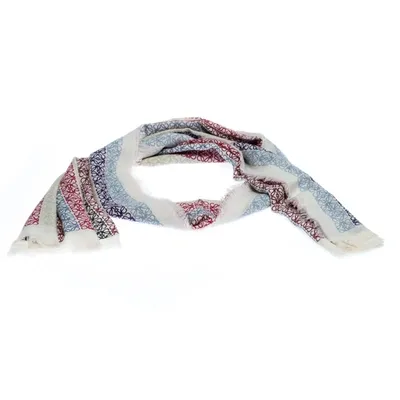 Pre-owned Loewe White Anagram Printed Wool Scarf