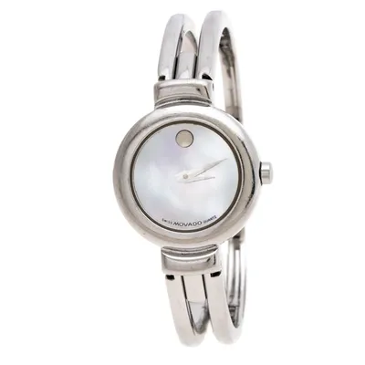 Pre-owned Movado Mother Of Pearl Stainless Steel Harmony 84.a1.809.a Women's Wristwatch 23 Mm In Silver