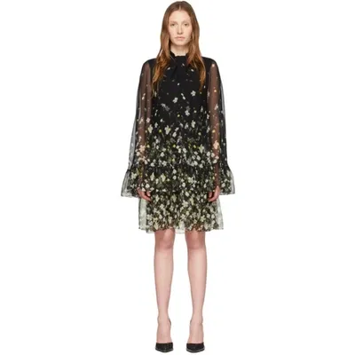 Erdem Concetta Tiered Floral-print Silk-chiffon Mini Dress In Black