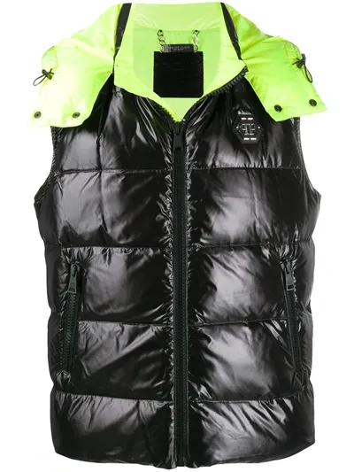 Philipp Plein Hooded Logo Gilet In Black