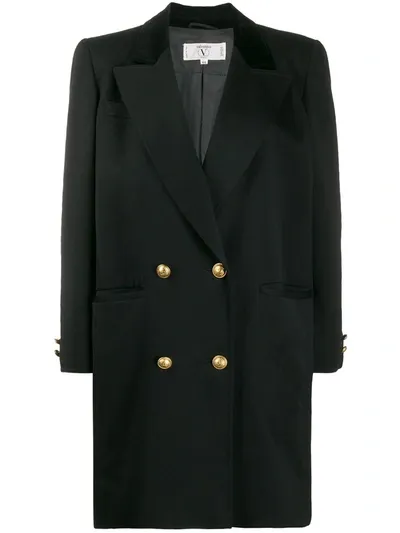 Pre-owned Valentino 1980's Double-breasted Coat In Black