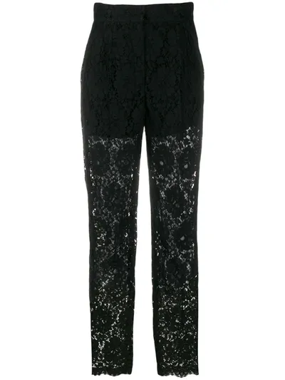 Dolce & Gabbana Floral Lace Suit Trousers In Black