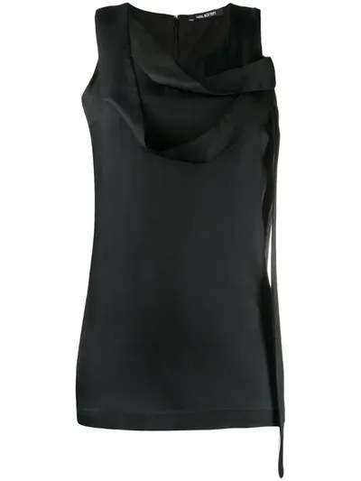 Neil Barrett Draped Neck Satin Blouse In Black