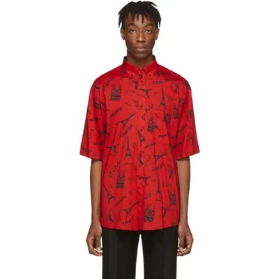 Balenciaga Monument-print Cotton Short-sleeve Shirt In Red