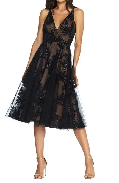 Dress The Population Courtney Sequin Lace Cocktail Dress In Black,nude