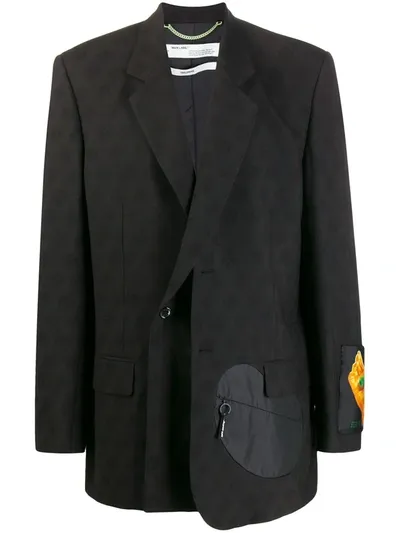 Off-white Oversized Appliquéd Shell-trimmed Wool-jacquard Suit Jacket In Black