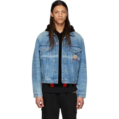 Gucci Logo-embroidered Denim Jacket In 4206blumult