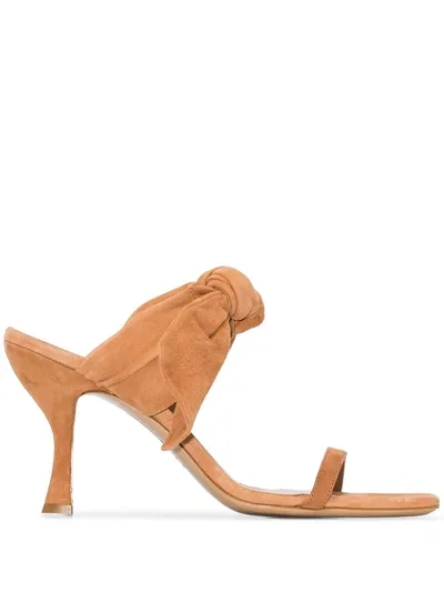 Gia Couture Brigitte Suede Bow Detail Sandals In Neutrals