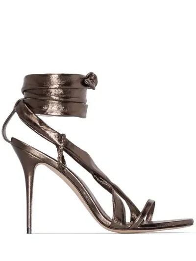 Manolo Blahnik Metallic 105mm Ankle Tie Sandals