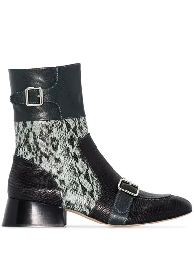 Chloé Blue And Black Cheryl 35 Snake Print Leather Ankle Boots