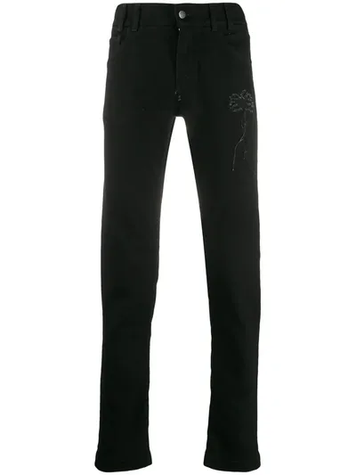 Palm Angels Palm Motif Straight-leg Jeans In Black