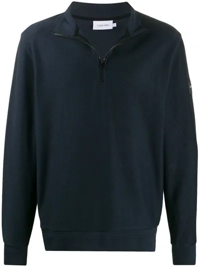 Calvin Klein Half-zip Cotton Sweatshirt In Blue