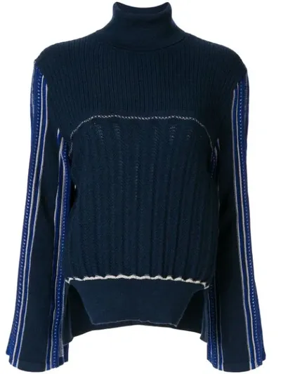 Mame Kurogouchi Hamaguri Striped-sleeve Jumper In Blue