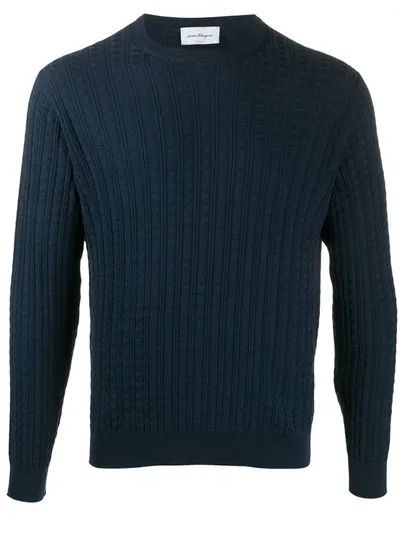 Ferragamo Textured-knit Jumper In Blue