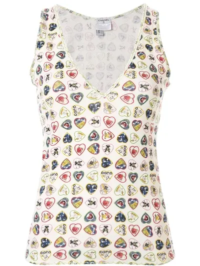 Pre-owned Chanel Heart Print Vest In White