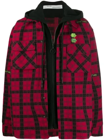 Off-white Red Men's Check Print Layered Shirt Jacket