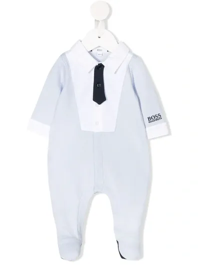 Hugo Boss Babies' Mock Formal Shirt Pajamas In Blue