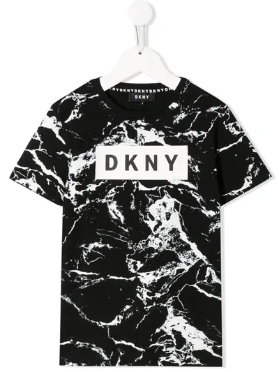 Dkny Kids' Logo Marble Print T-shirt In Black