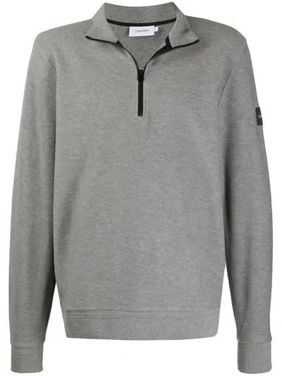 Calvin Klein Half-zip Cotton Sweatshirt In Grey