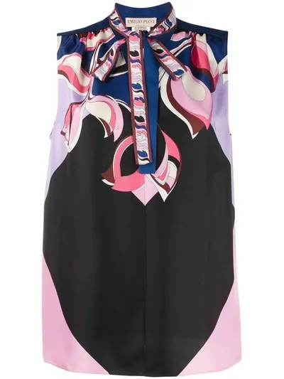 Emilio Pucci Pussy-bow Printed Silk-twill Top In Black