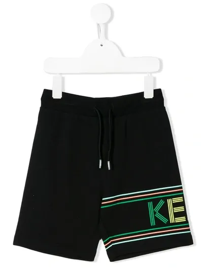 Kenzo Kids' Boy's Wrapped Logo Graphic Fleece Shorts In Black