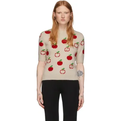 Gucci Off-white Jacquard Gg Apple Half-sleeve Sweater In Neutrals