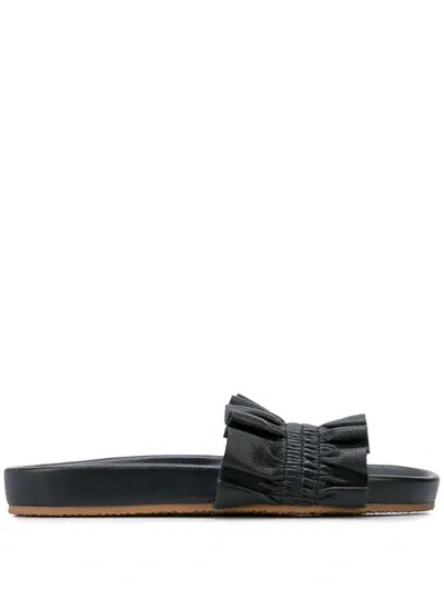 Ulla Johnson Rex Ruffle Beach Slide Sandals In Black