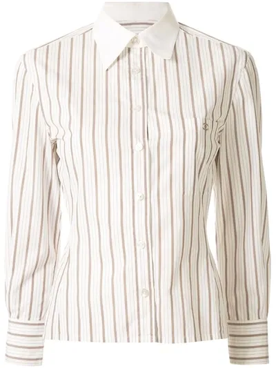 Pre-owned Chanel Striped Slim-fit Shirt In White