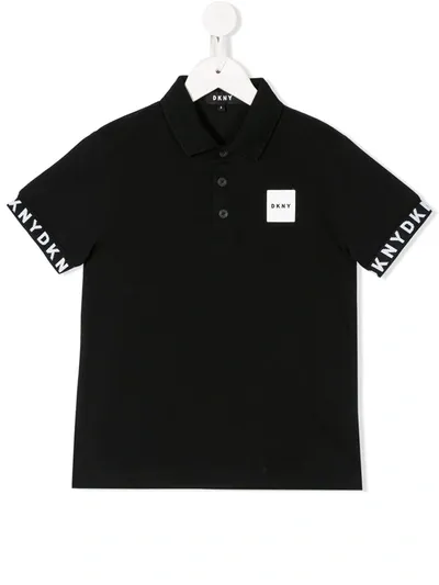 Dkny Kids' Logo Tape Polo Shirt In Black