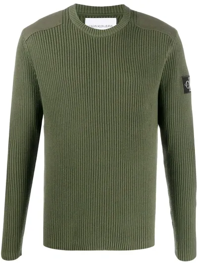 Calvin Klein Jeans Est.1978 Ribbed Logo Patch Jumper In Green