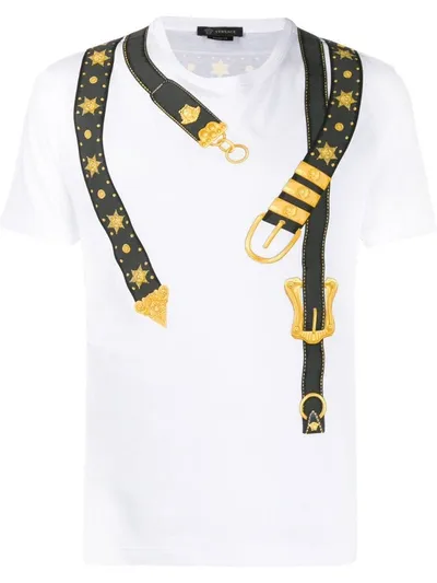 Versace Belts Print Cotton T-shirt In White