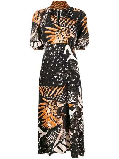 Temperley London Bird Print Dress In Black