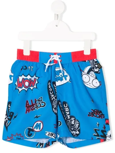 Little Marc Jacobs Kids' Comic Print Swim Shorts In Blue