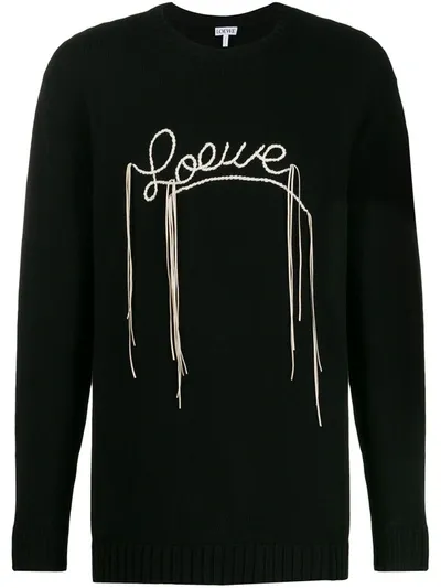 Loewe Logo Stitch Knit Cotton Crewneck Sweater In Black