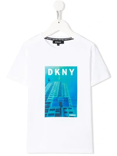 Dkny Kids' City Logo Print T-shirt In White