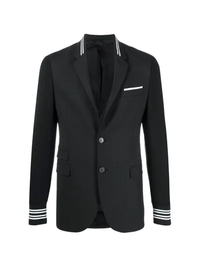 Neil Barrett Striped Ribbed Trimming Blazer In Black